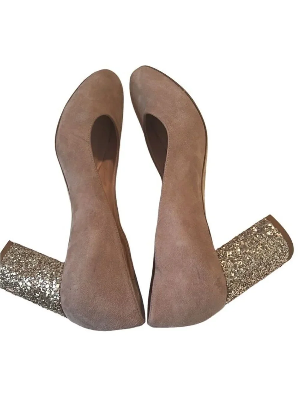 Kate Spade Anastasia Demi Rose Soft Suede Glitter Heel Pumps Size 7.5